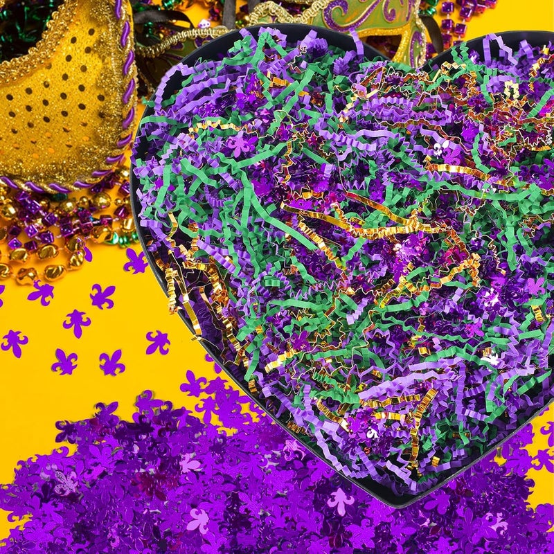 CIPOWM 16oz Mardi Gras Crinkle Cut Paper Shred, 3 Colors Purple Green Gold Raffia Paper Shred Filler with Confetti Shredded Paper Grass for Gift Wrapping Craft DIY Gift Bag Box Filling Party Supply - Image 5